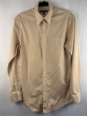 Nordstrom Tan Gingham Trim Fit Dress Shirt 15 34/35 Organic Cotton